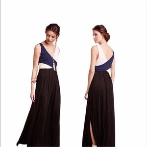 Anthropologie Maeve Elysian Maxi Dress, Empire Waist, Blue & Cream size XL